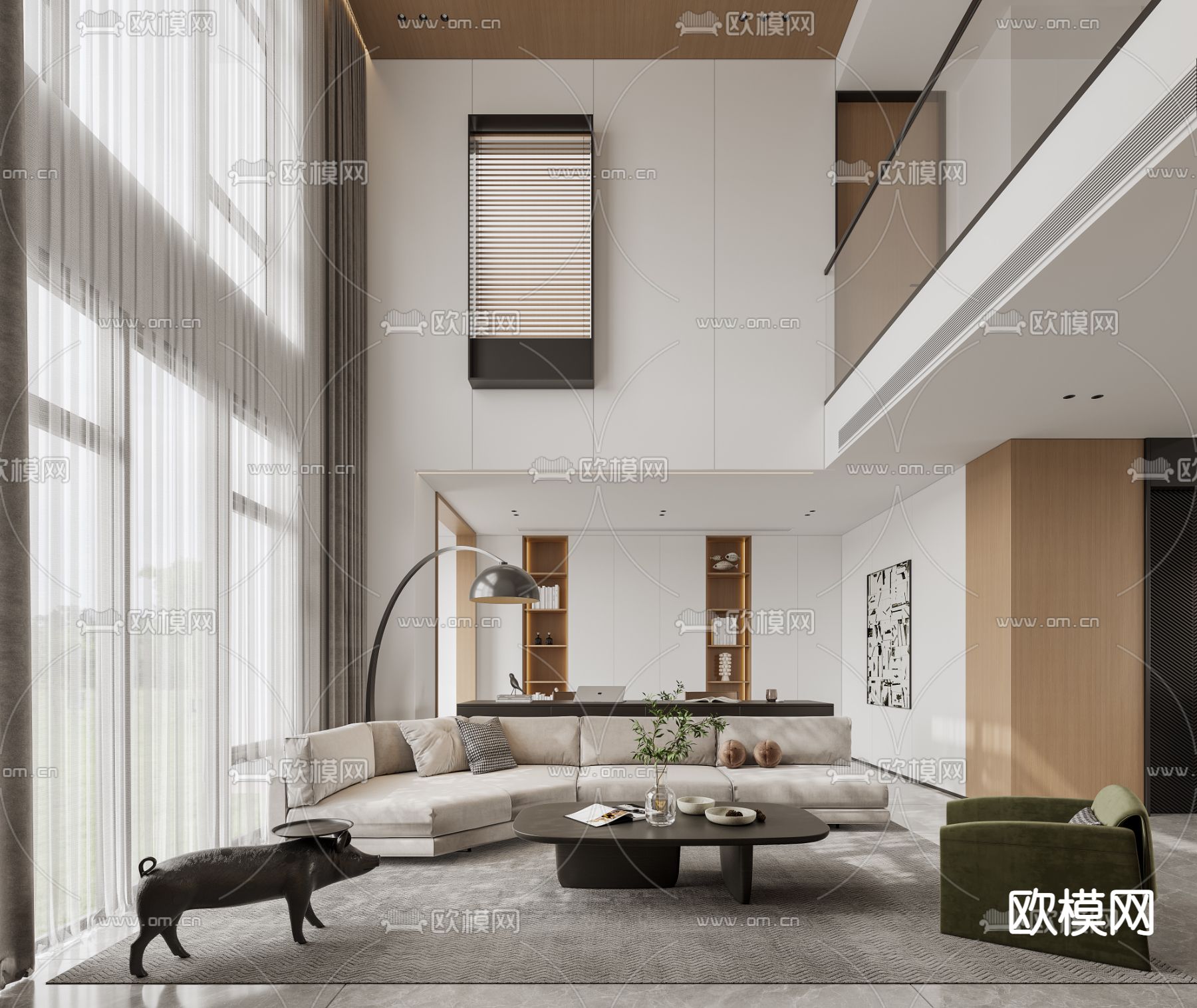 别墅客厅 别墅大堂3d模型下载（渲染图1）