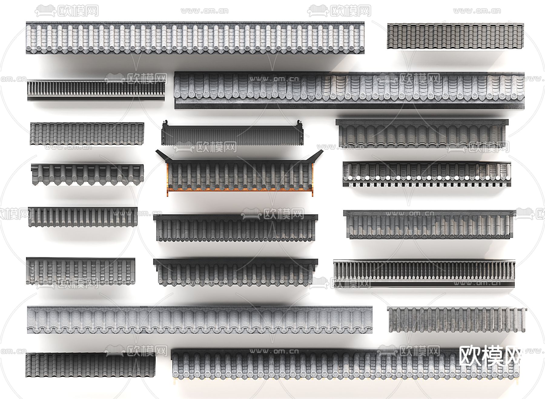 中式屋檐 飞檐 瓦面 屋顶 帽檐3d模型下载