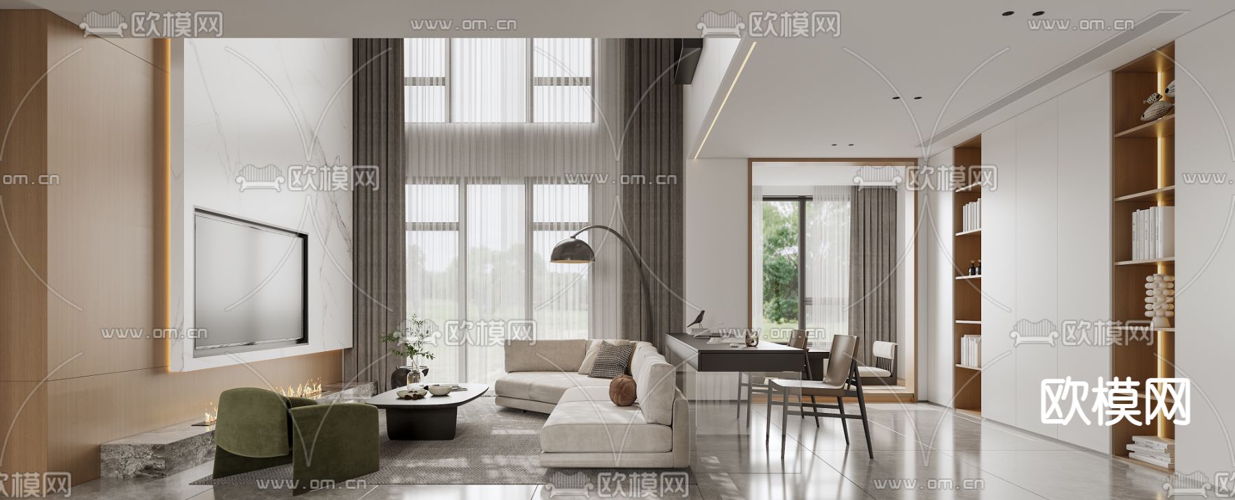 别墅客厅 别墅大堂3d模型下载（渲染图2）