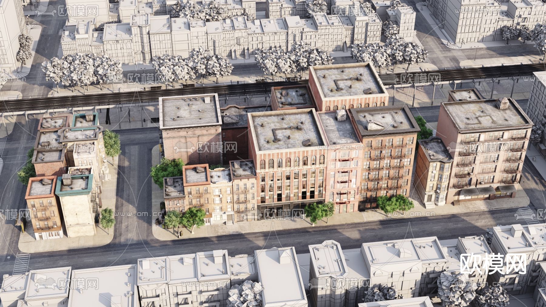 复古楼群 住宅楼房3d模型下载