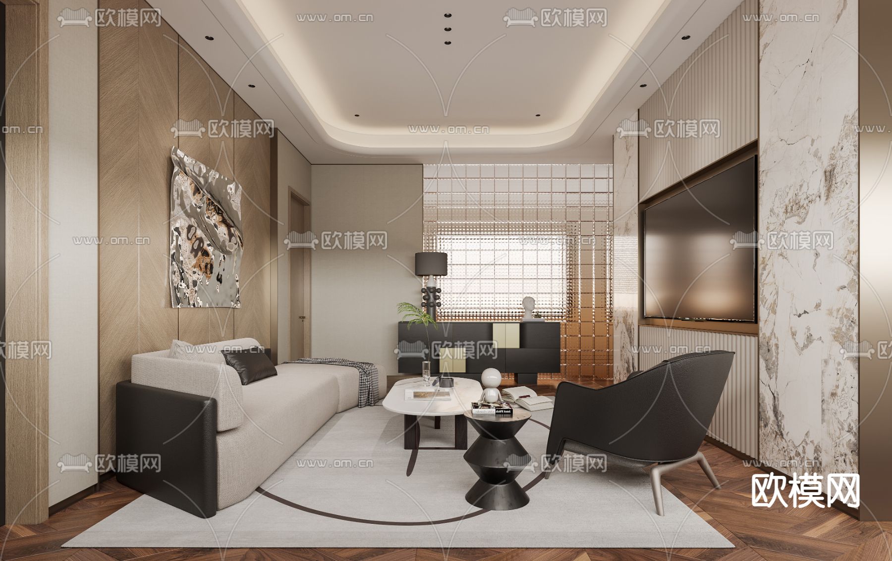 现代客厅3d模型下载