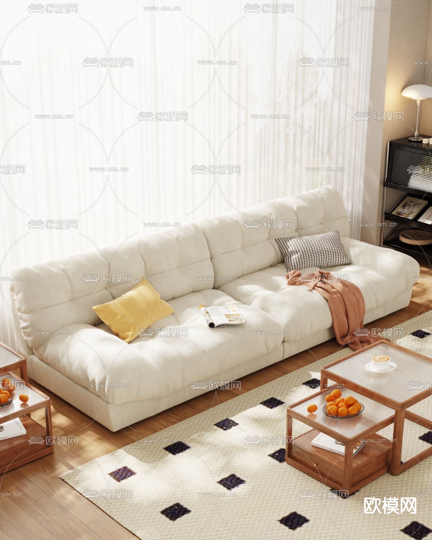 奶油风双人沙发3d模型下载