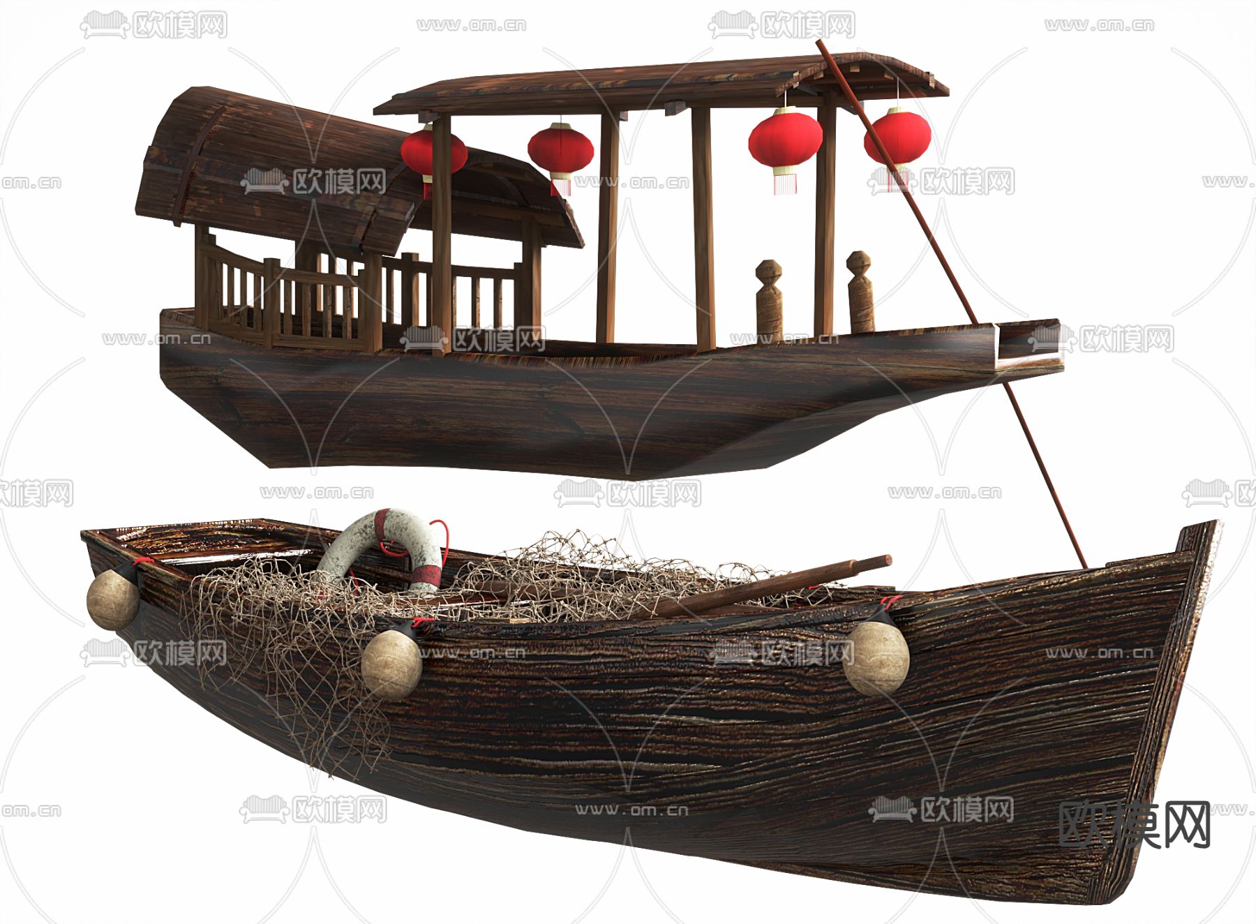 新中式木船 渔船 木船3d模型下载
