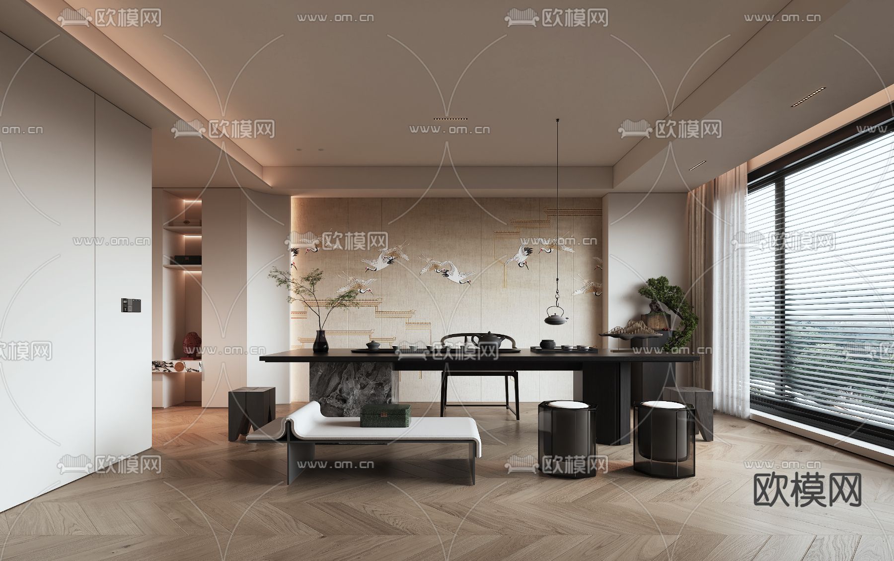 侘寂风茶室3d模型下载（渲染图1）