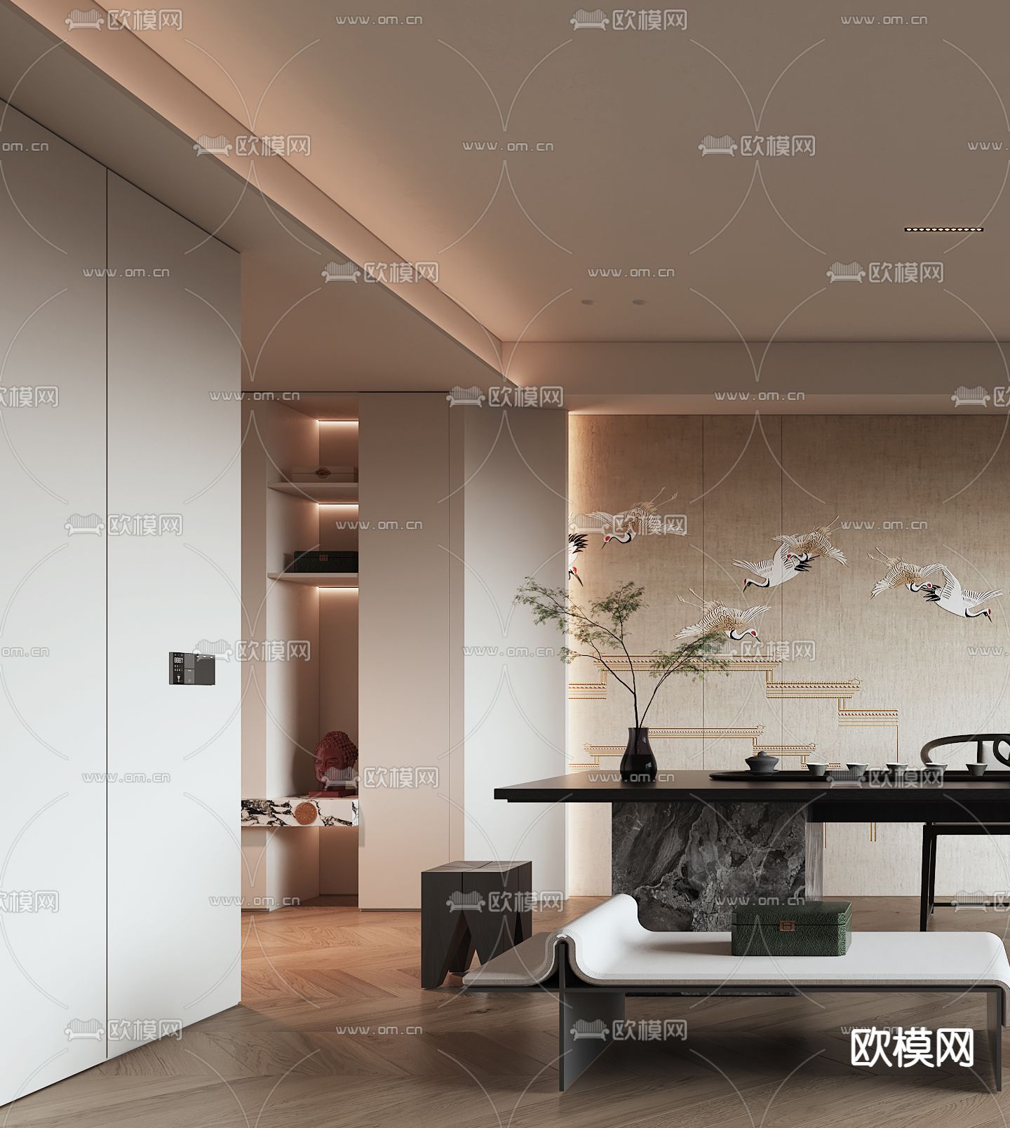 侘寂风茶室3d模型下载（渲染图2）