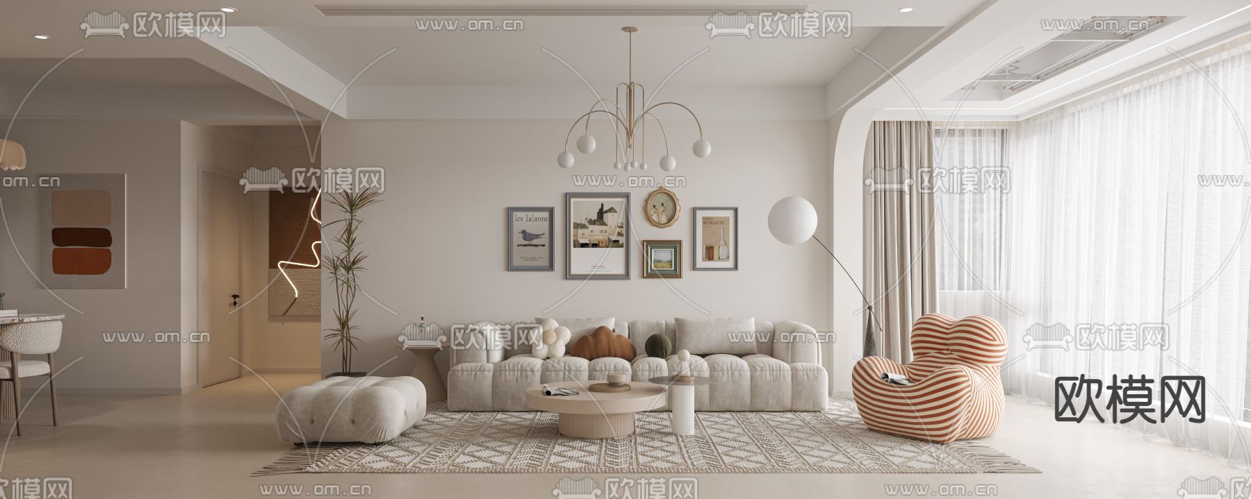 现代客餐厅3d模型下载（渲染图1）