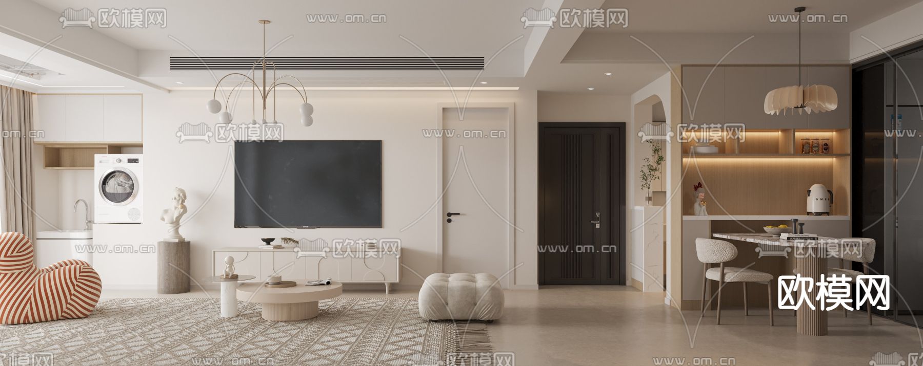 现代客餐厅3d模型下载（渲染图2）