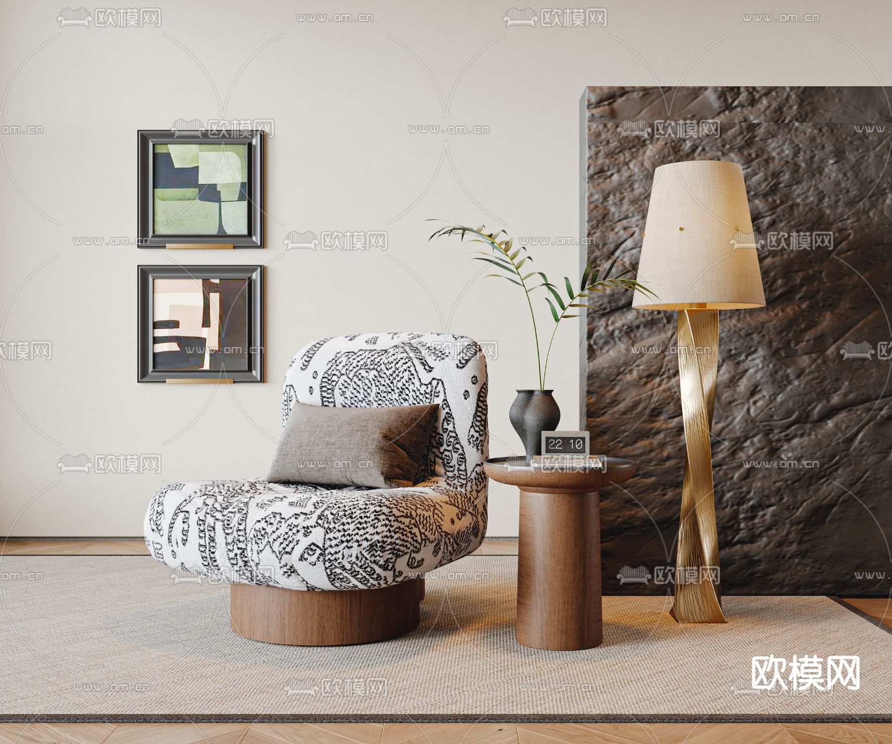 中古风沙发 单人沙发3d模型下载