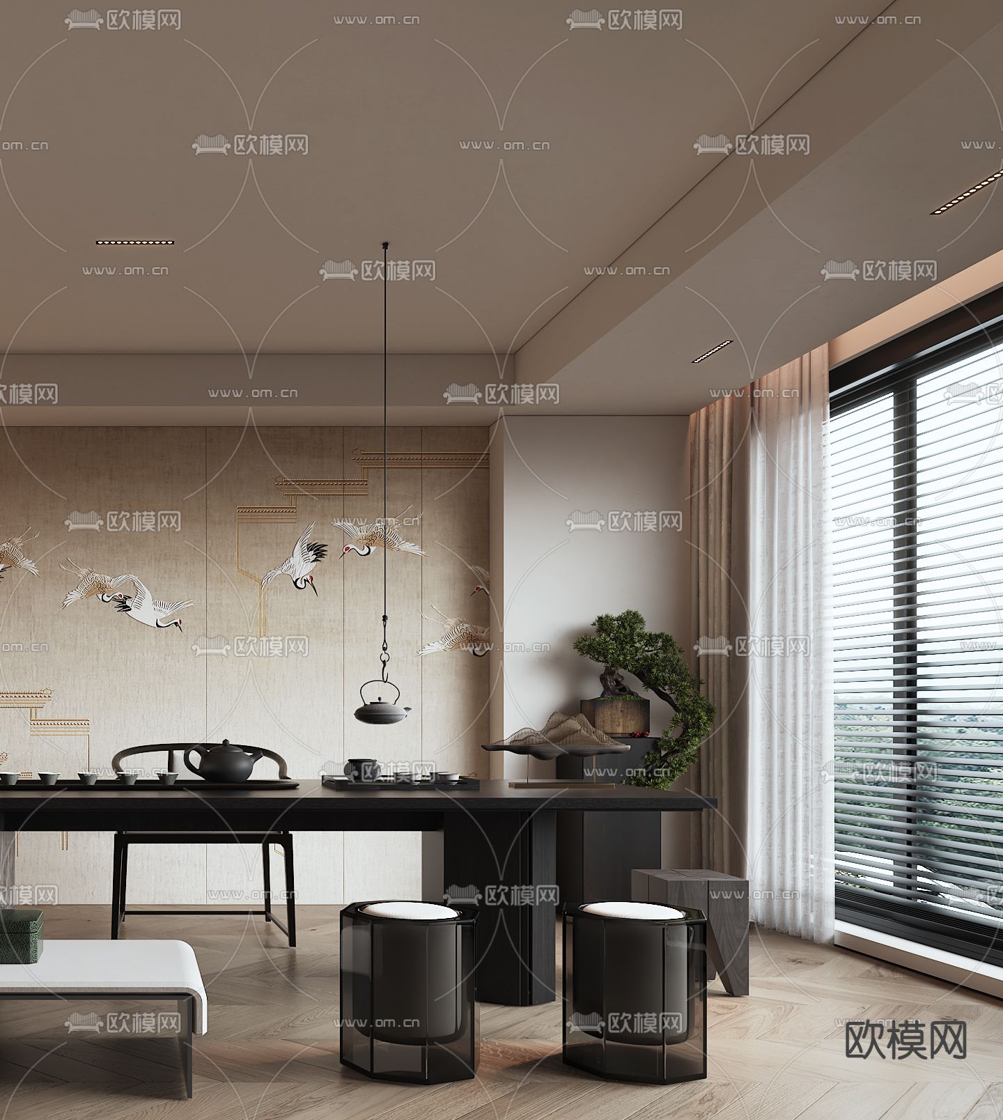 侘寂风茶室3d模型下载（渲染图3）