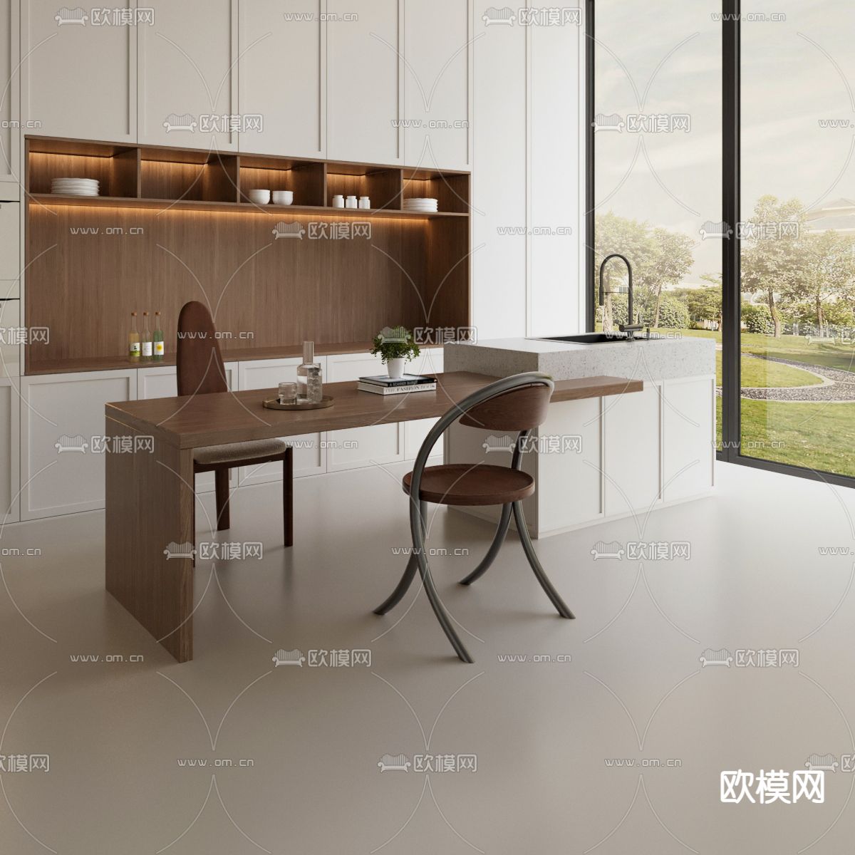 岛台餐桌椅3d模型下载