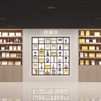  现代奖杯 奖状 荣誉证书 荣誉墙su模型 