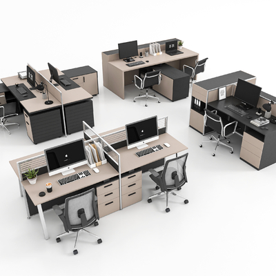  卡位办公桌椅 班台桌su模型 