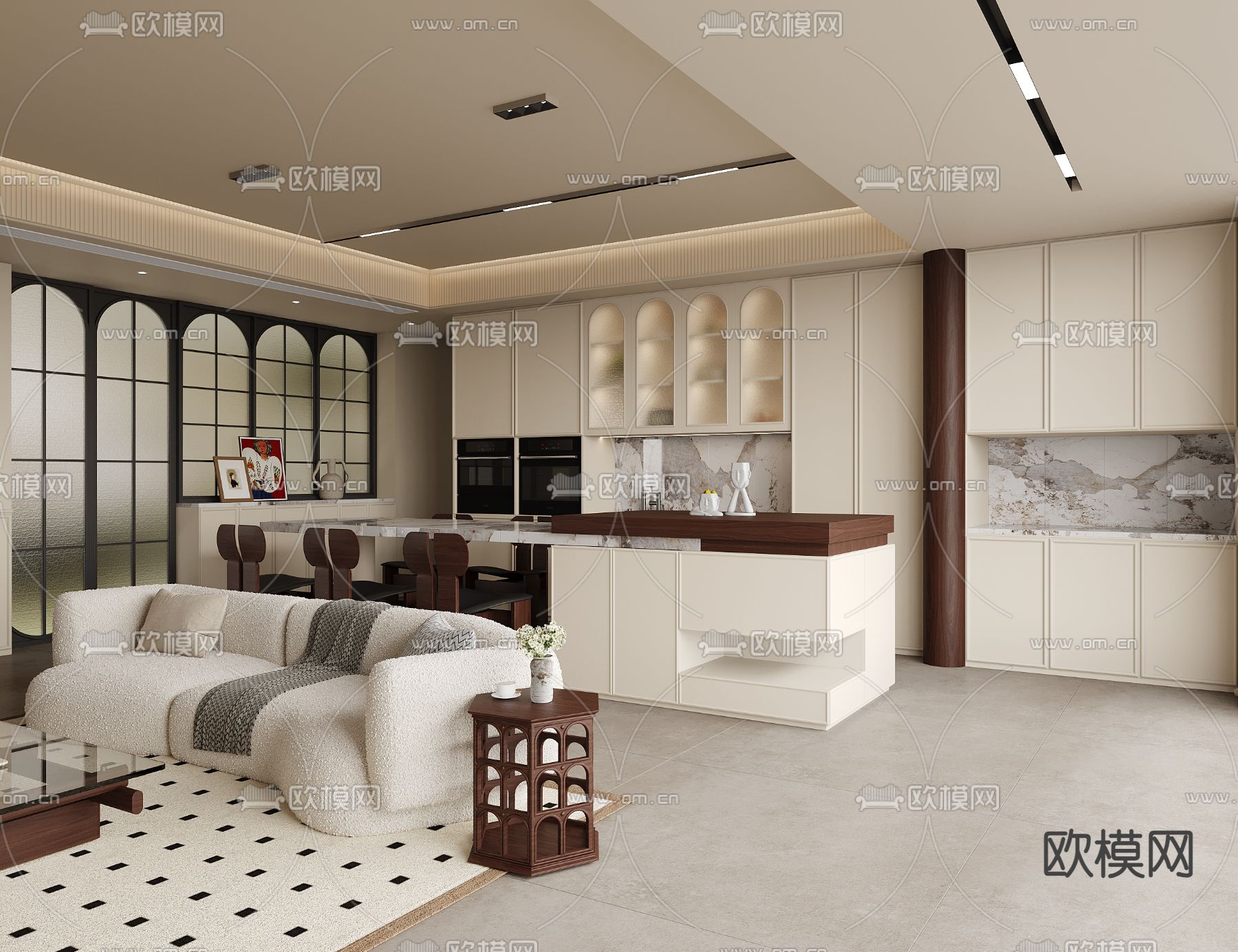 法式客厅 餐厅su模型下载（渲染图1）