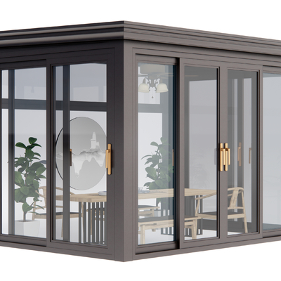  现代阳光房 玻璃房su模型 