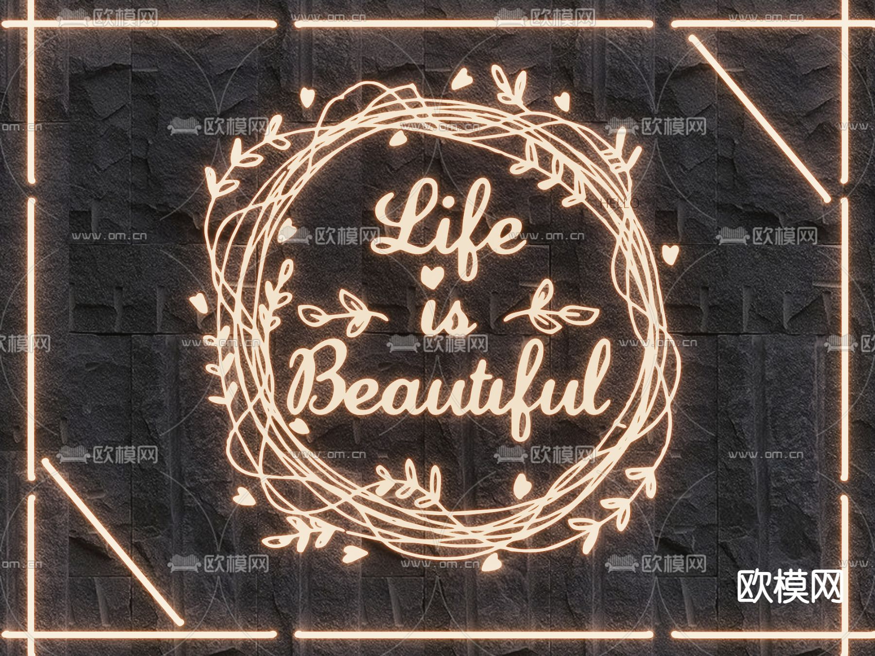 霓虹灯 网红灯 发光字su模型下载（渲染图1）