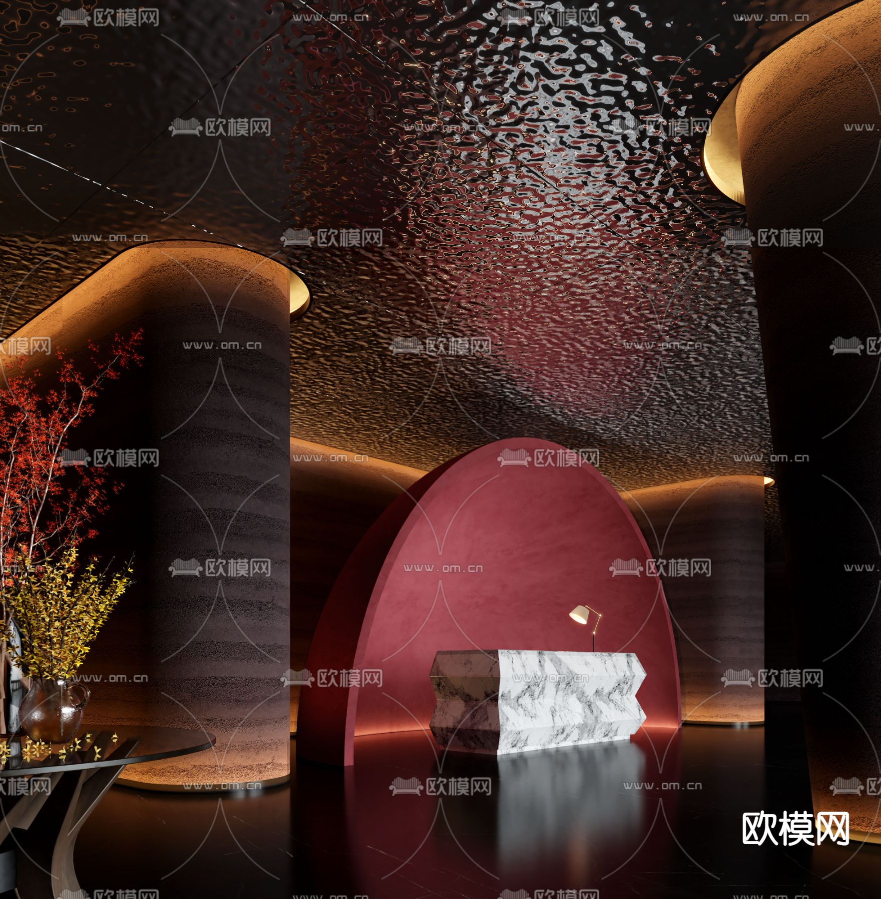 暗黑风前台 接待su模型下载（渲染图1）