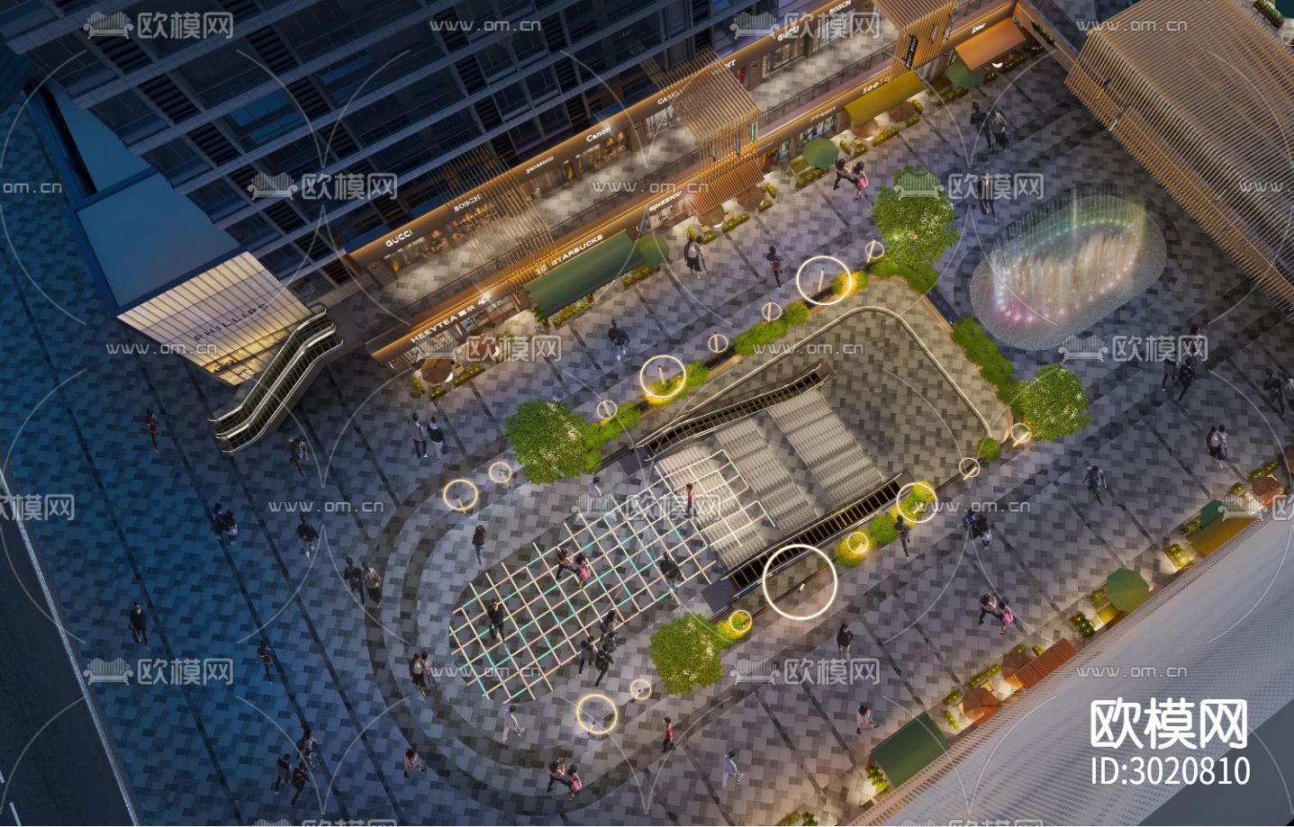 户外广场商业街区cad施工图下载（渲染图4）