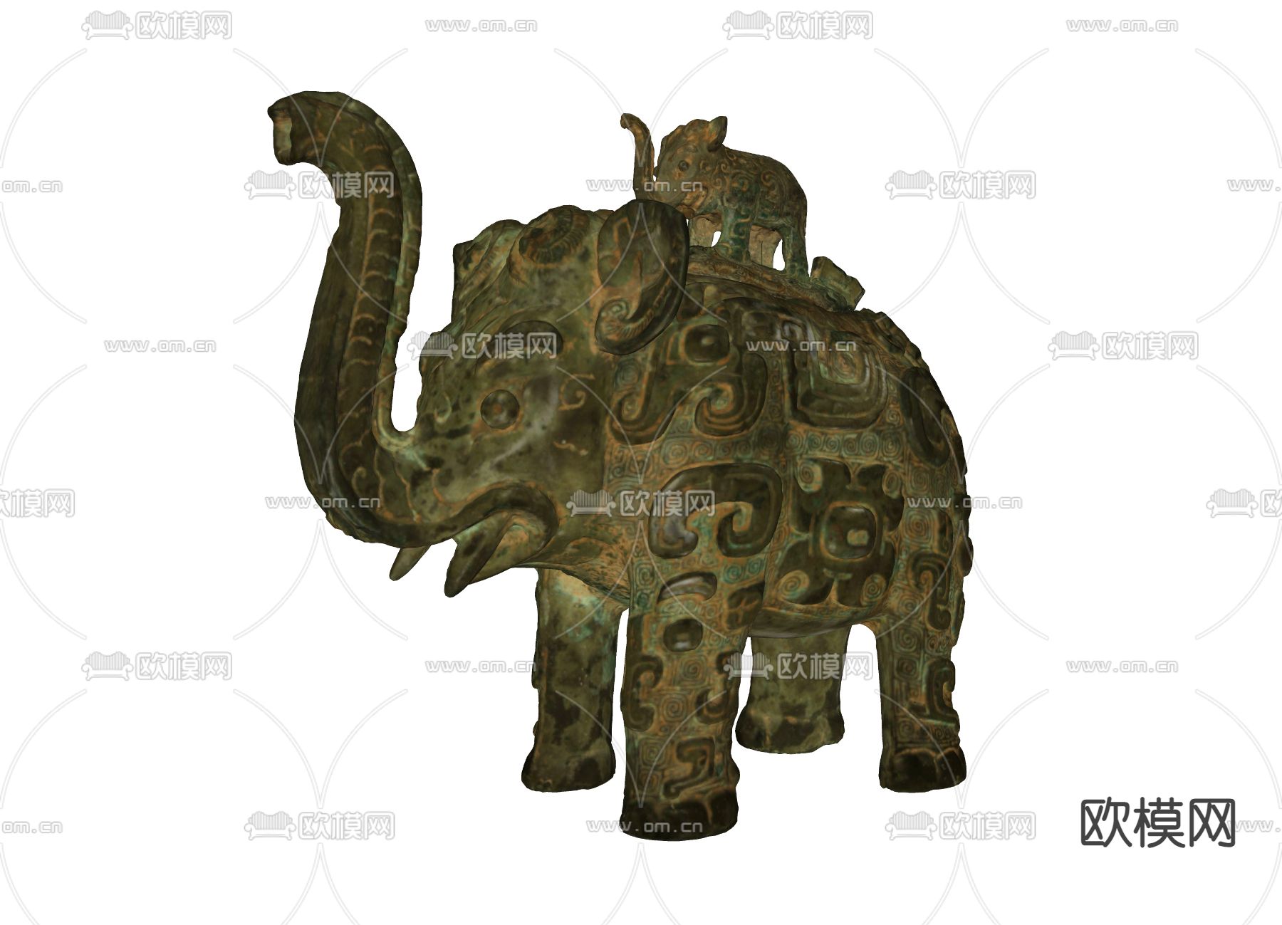 中式大象 青铜雕塑su模型下载（渲染图2）