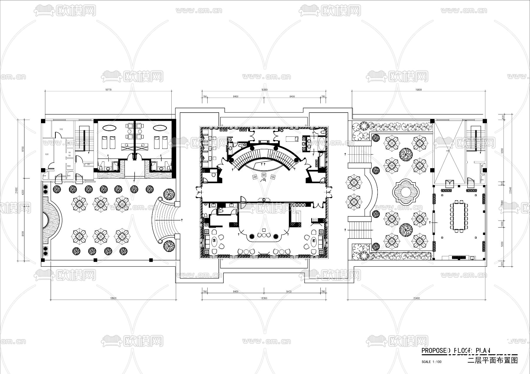 两层民宿饭店cad平面图下载（渲染图1）