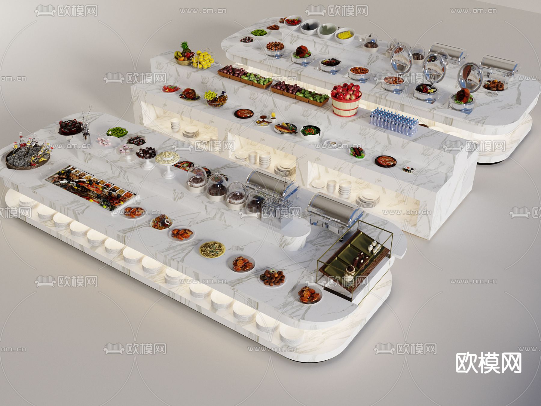 自助餐厅 餐台 调料台3d模型下载