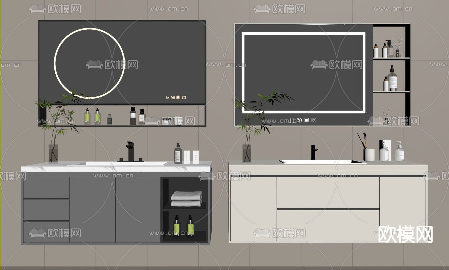 奶油风浴室柜su模型下载（渲染图1）