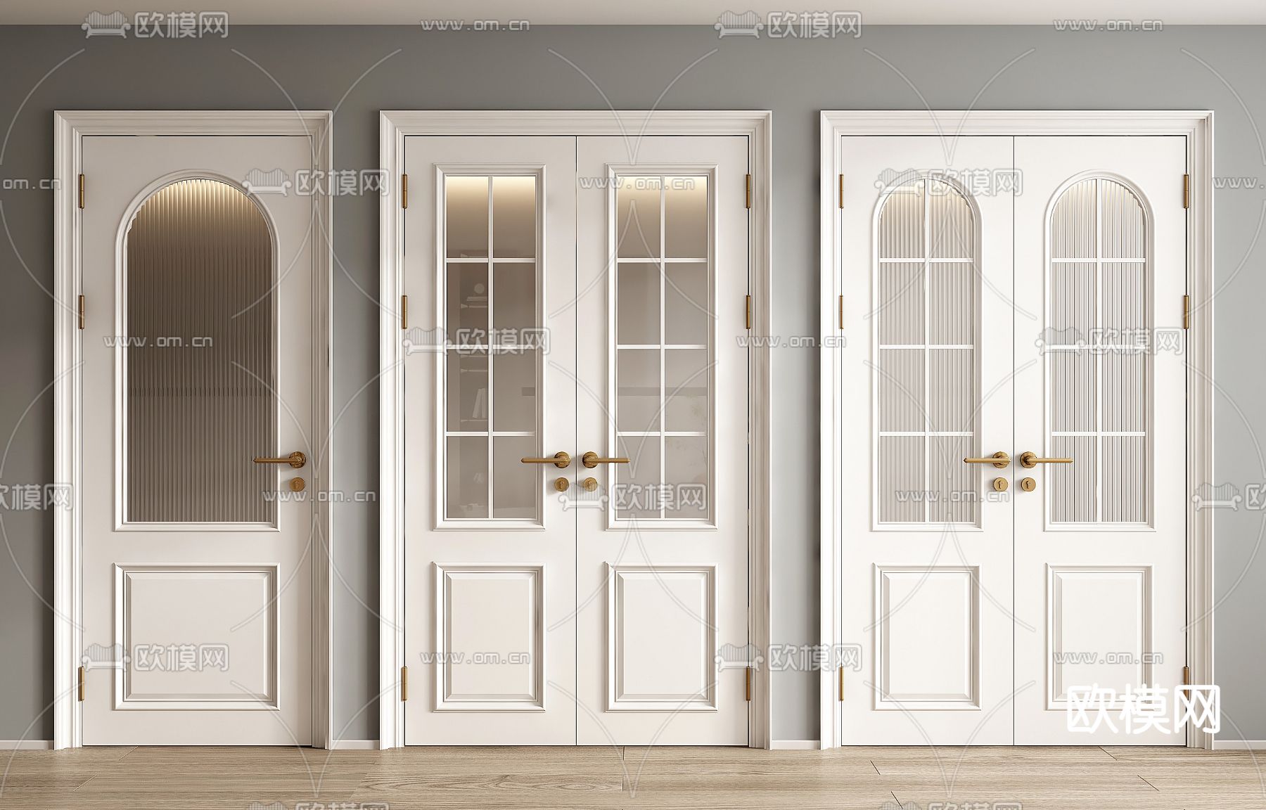 法式复古门 玻璃门 入户门 双开大门su模型下载（渲染图1）
