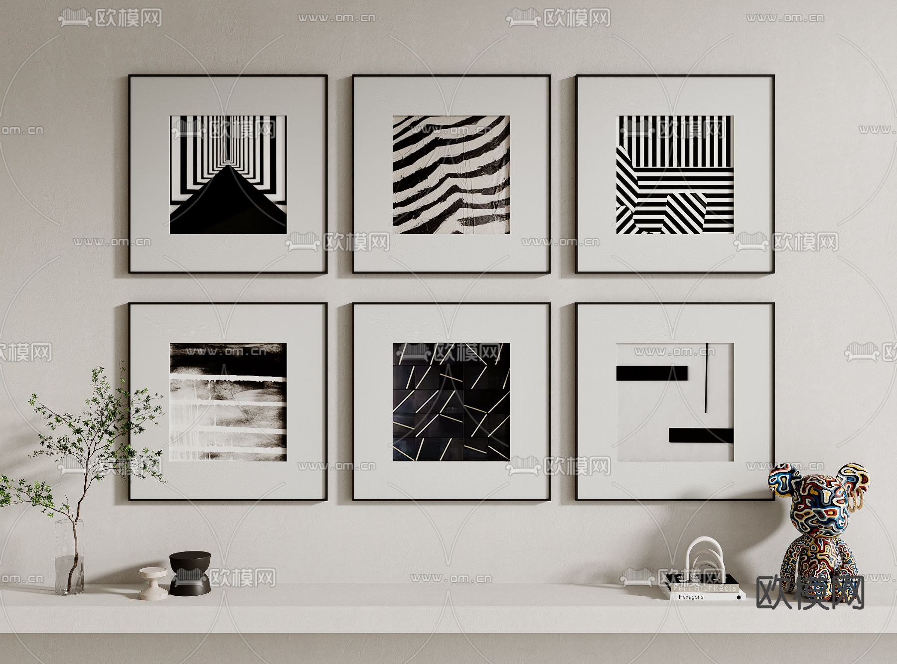 黑白画 艺术画 装饰画3d模型下载