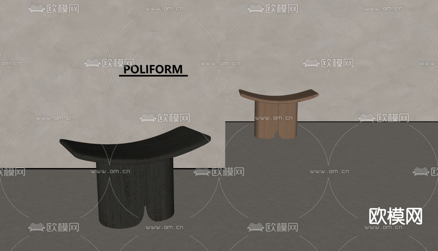 poliform侘寂风凳子 木凳su模型下载（渲染图3）