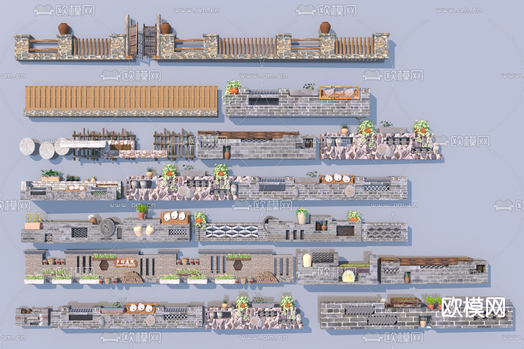 民俗景墙 毛石景墙 砖墙3d模型下载