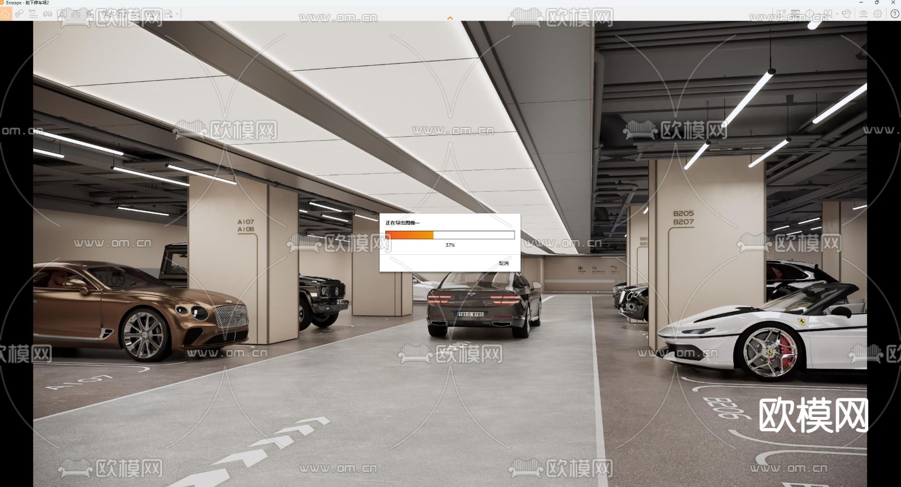 现代停车场 地下车库su模型下载（渲染图3）