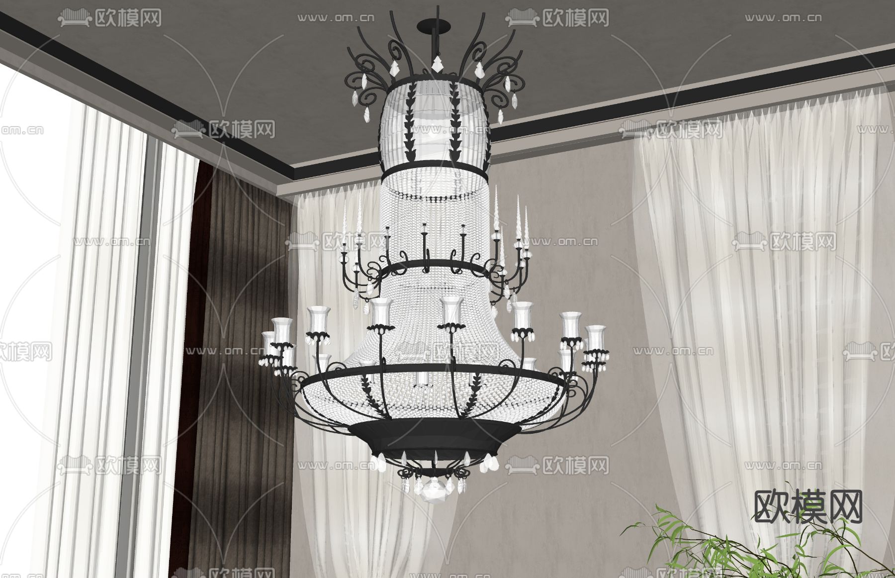 法式水晶吊灯su模型下载（渲染图2）