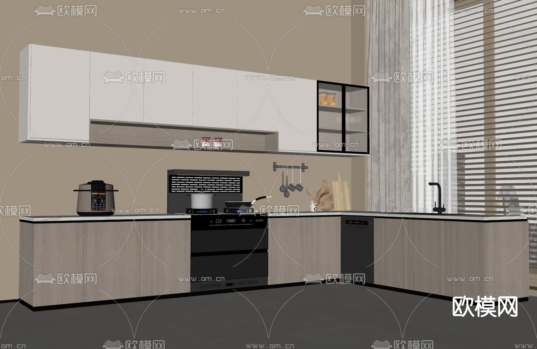 现代厨房 橱柜su模型下载（渲染图2）