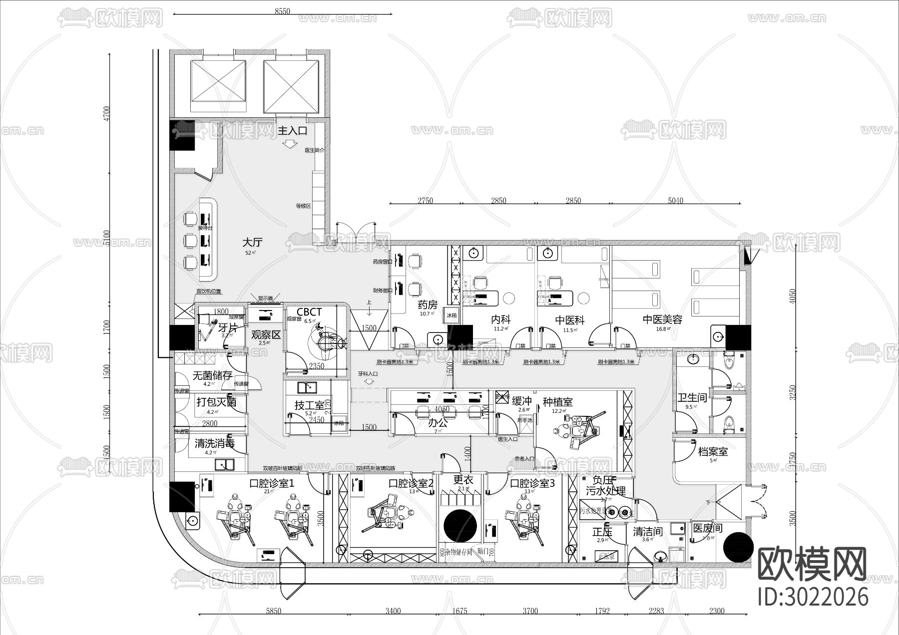400㎡牙科诊所cad平面图下载