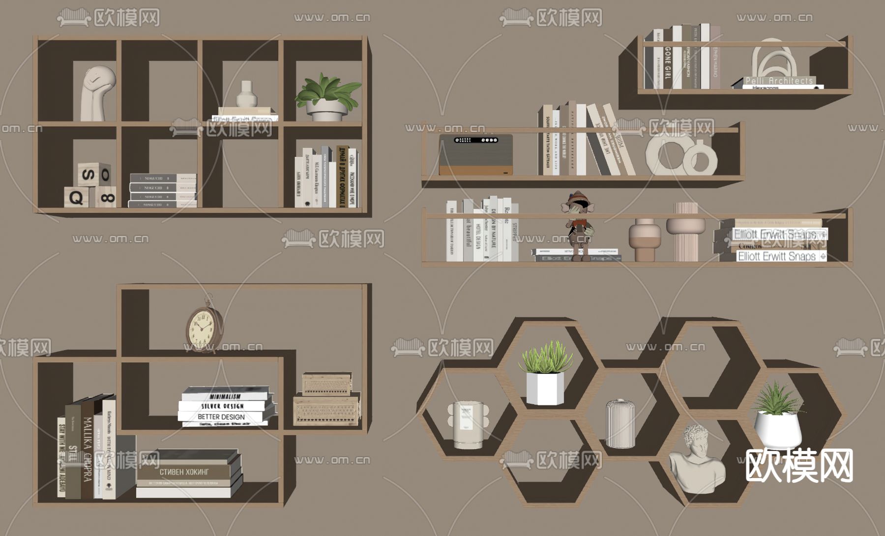 壁挂 吊柜 墙面置物架 书架su模型下载（渲染图3）