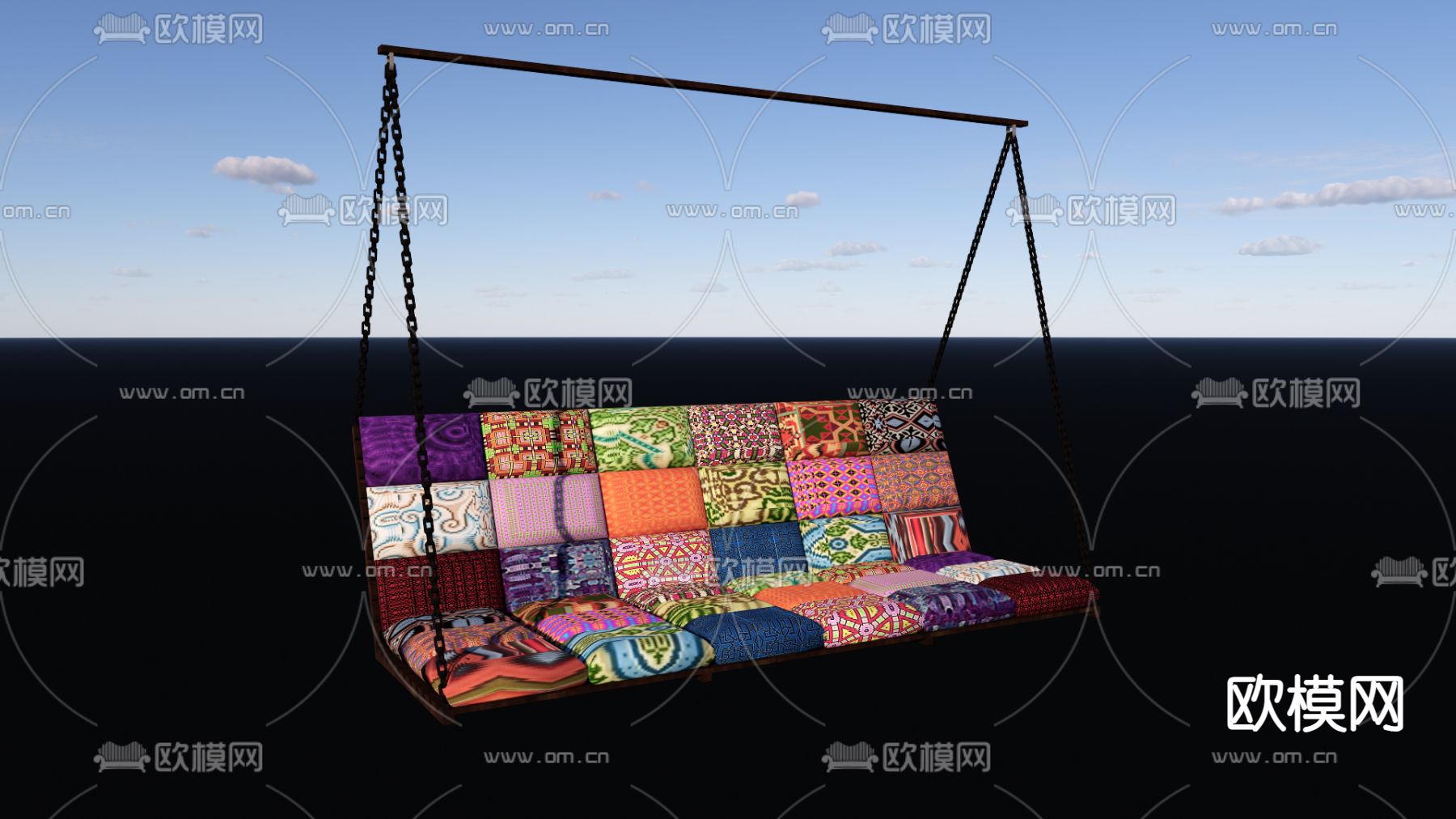 户外桌椅 千秋椅 吊椅su模型下载（渲染图1）