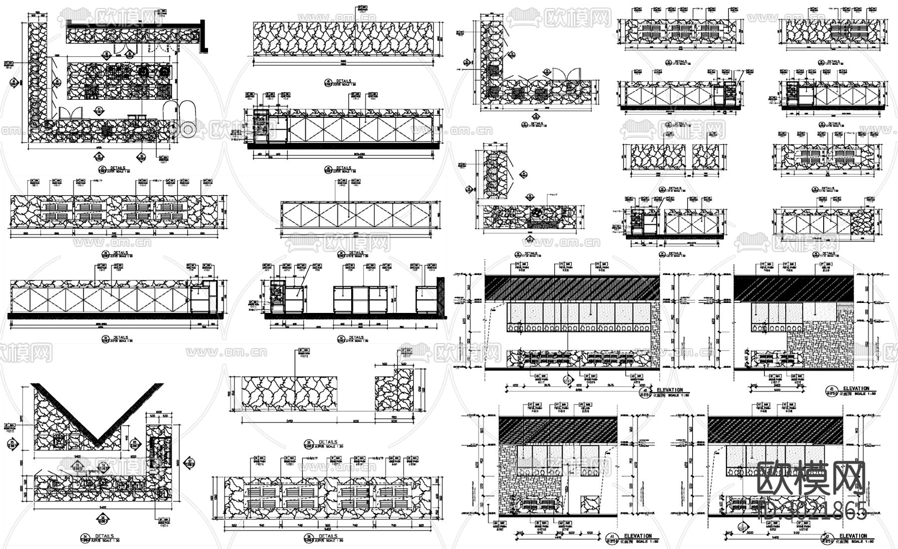 吧台柜台餐台柜子设计详图剖面大样图设计cad图库下载（渲染图2）