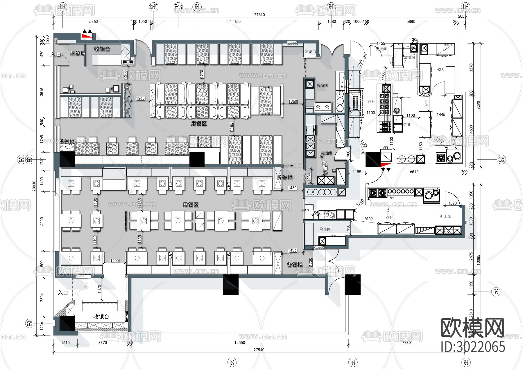 500㎡现代风格火锅店cad平面图下载