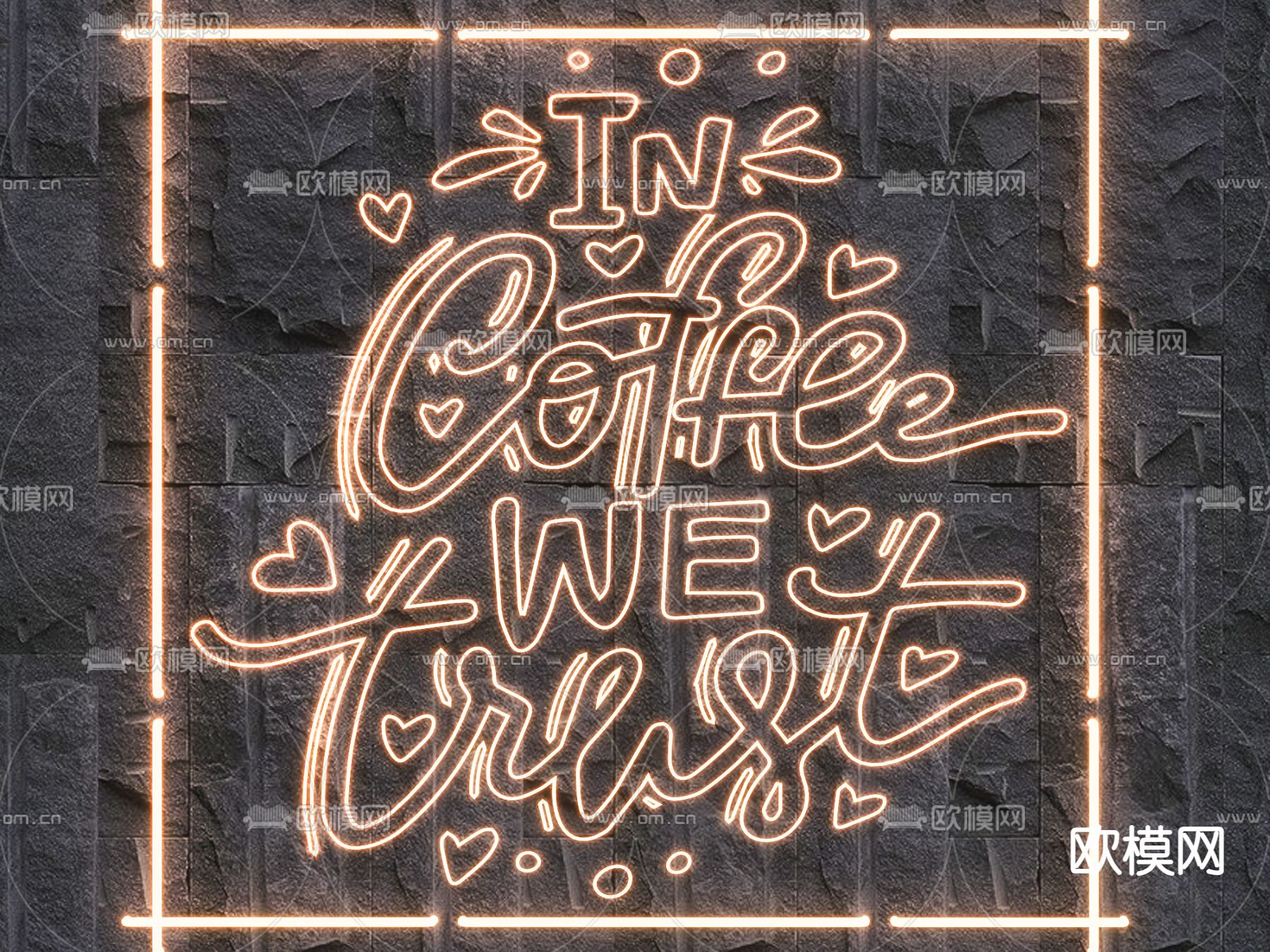 霓虹灯字 英文字 发光字 网红字su模型下载（渲染图2）