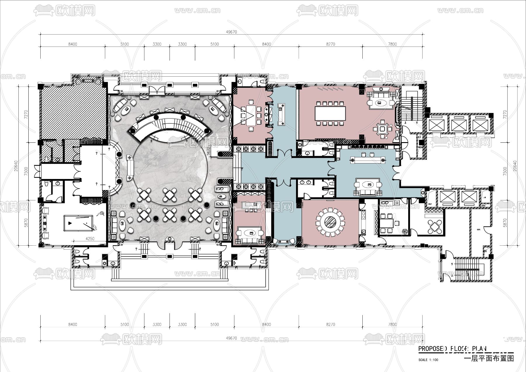 两层民宿饭店cad平面图下载（渲染图2）