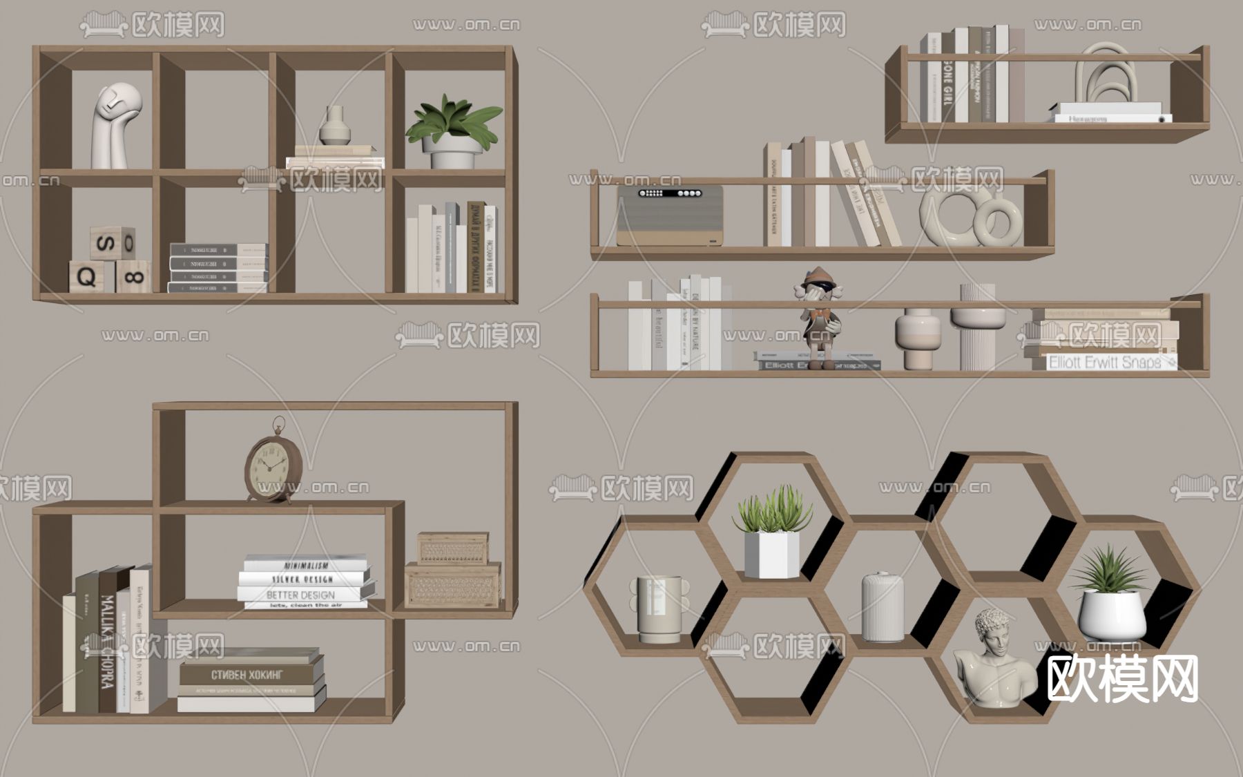 壁挂 吊柜 墙面置物架 书架su模型下载（渲染图2）
