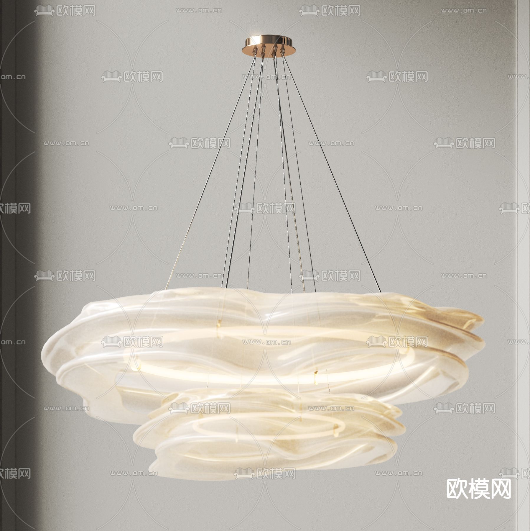 法式双层吊灯 轻纱吊灯su模型下载（渲染图1）
