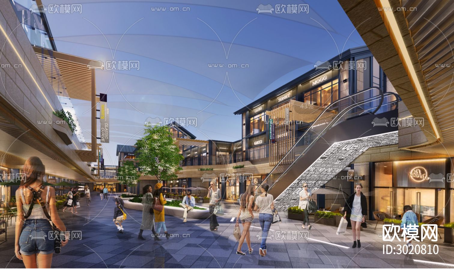 户外广场商业街区cad施工图下载（渲染图3）