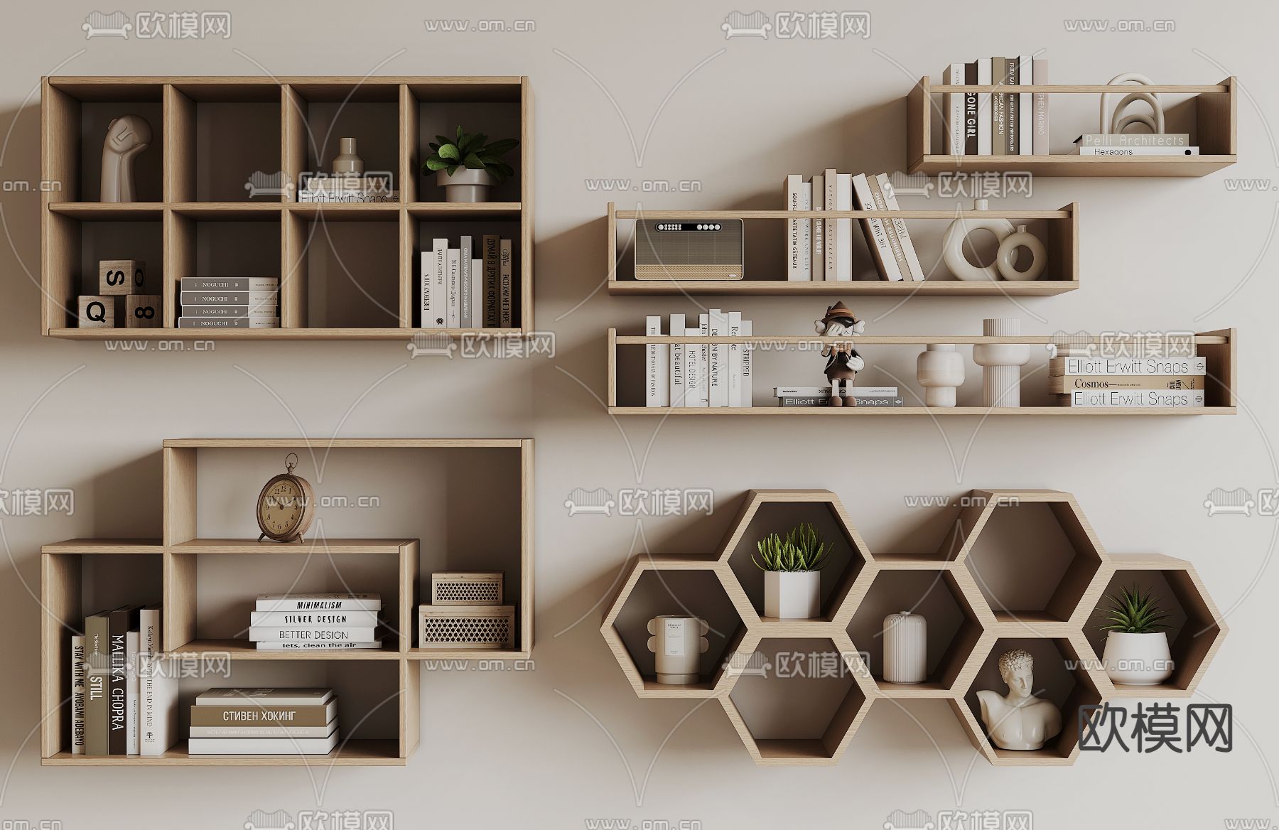 壁挂 吊柜 墙面置物架 书架su模型下载（渲染图1）