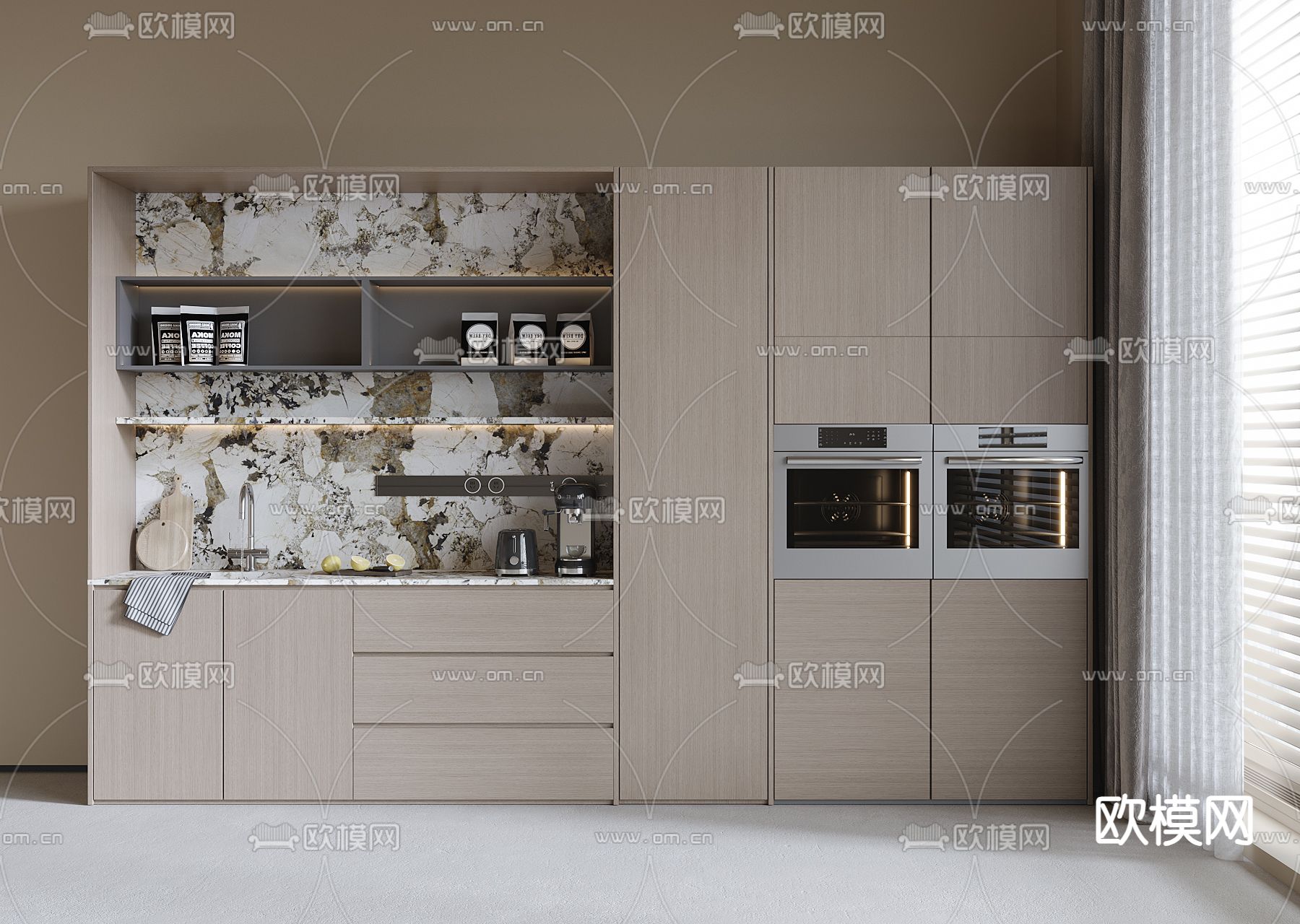 现代橱柜 餐边柜su模型下载（渲染图1）