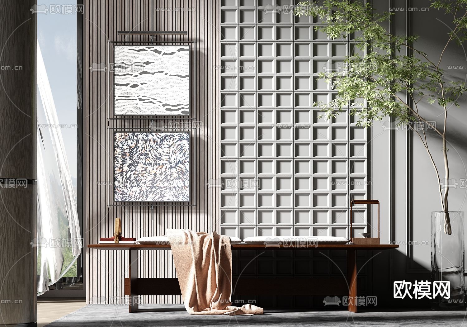 新中式脚踏 床尾凳3d模型下载