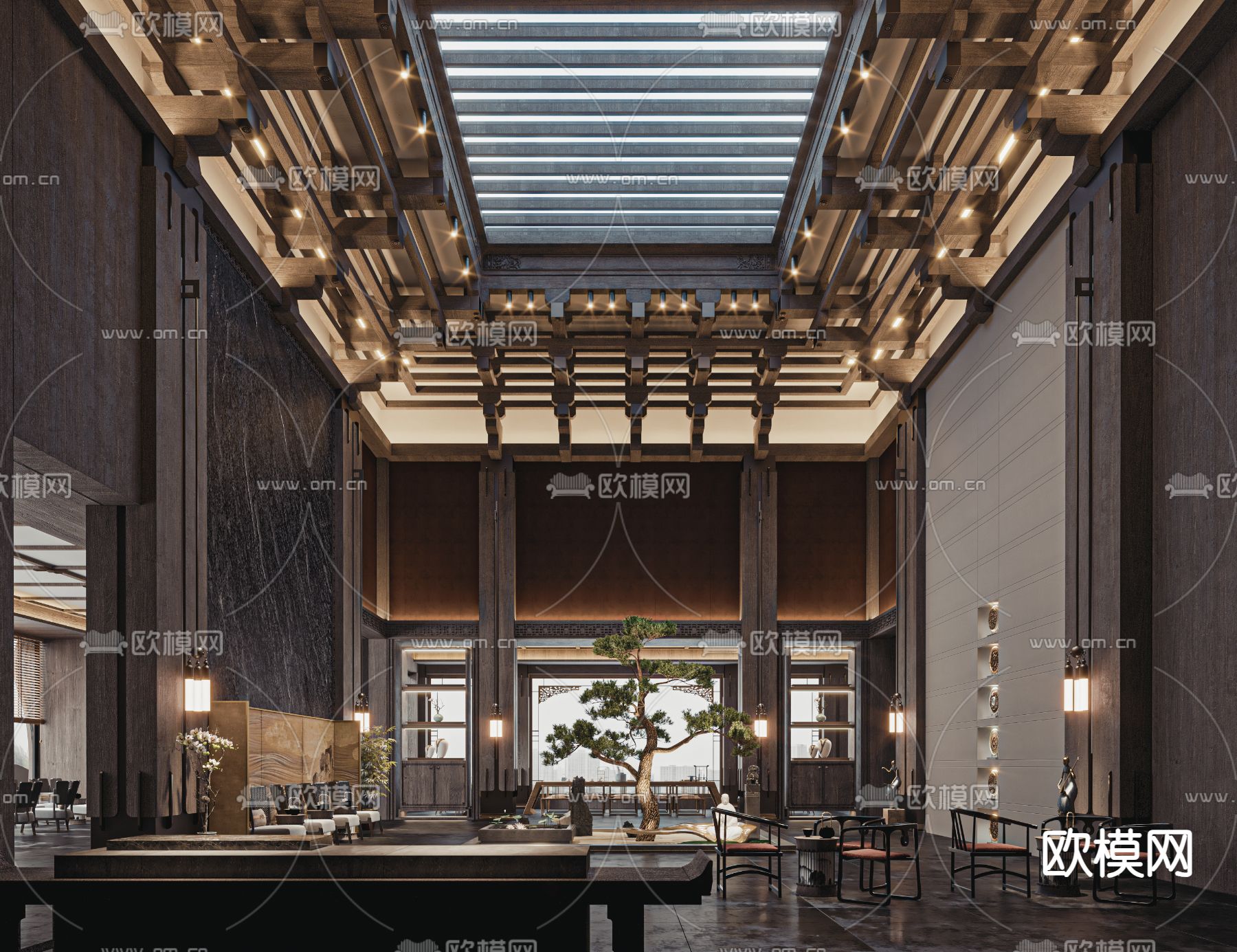 新中式售楼处 洽谈区3d模型下载（渲染图1）