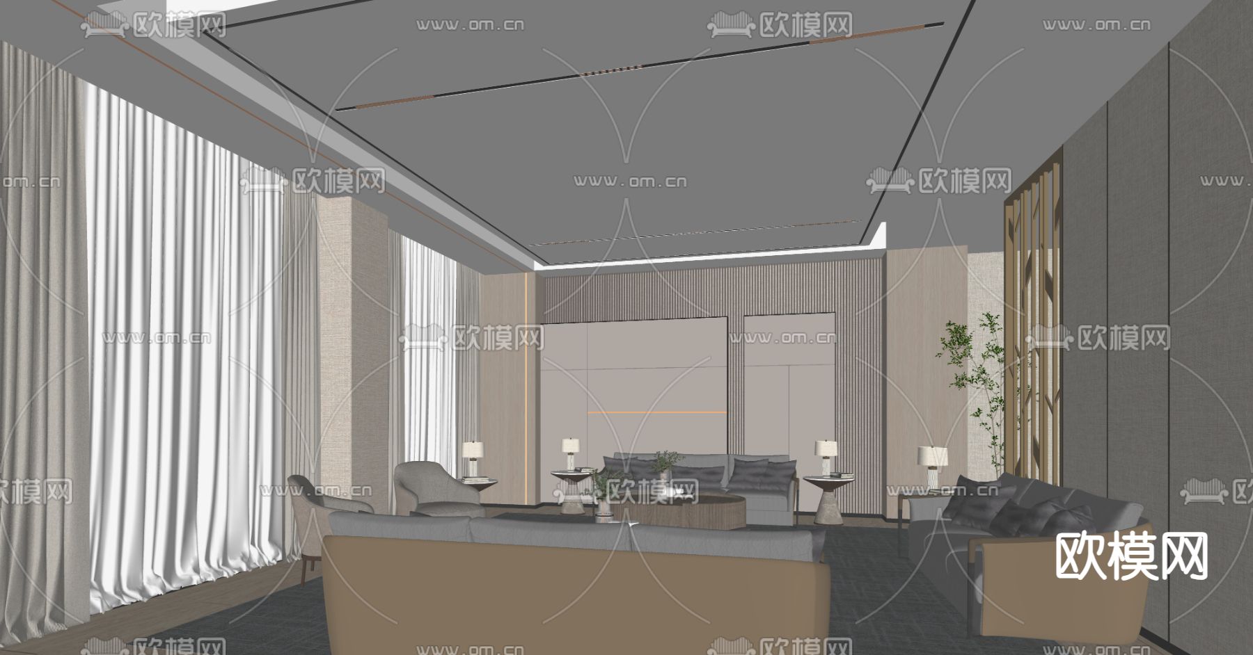 现代贵宾室 接待室 会客室su模型下载（渲染图2）