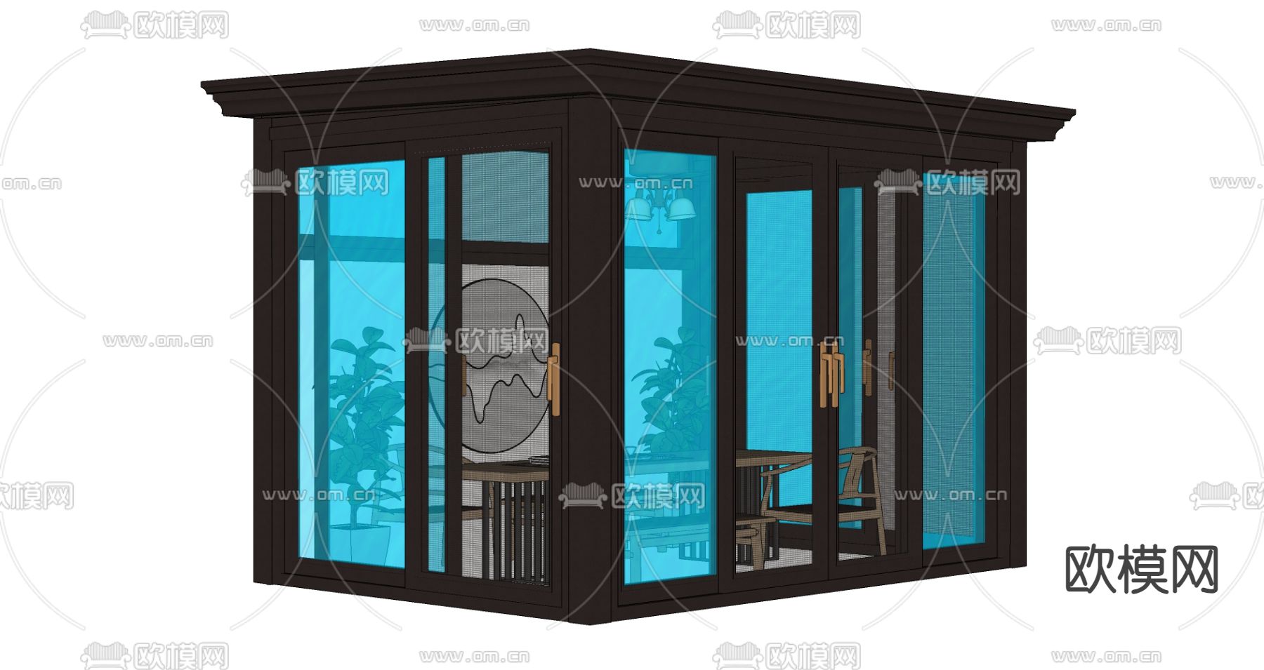 现代阳光房 玻璃房su模型下载（渲染图2）