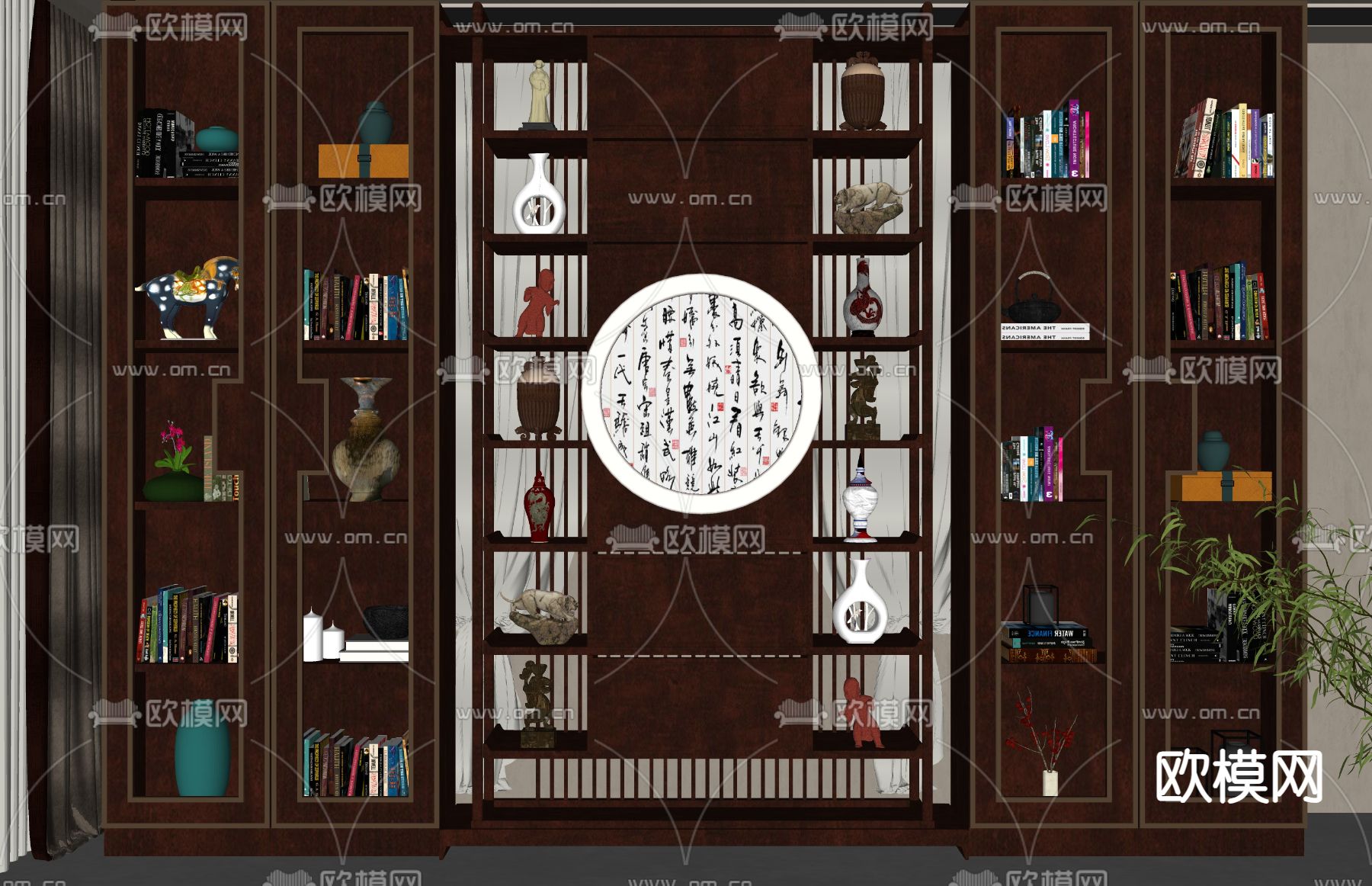 新中式置物架 装饰柜su模型下载（渲染图2）