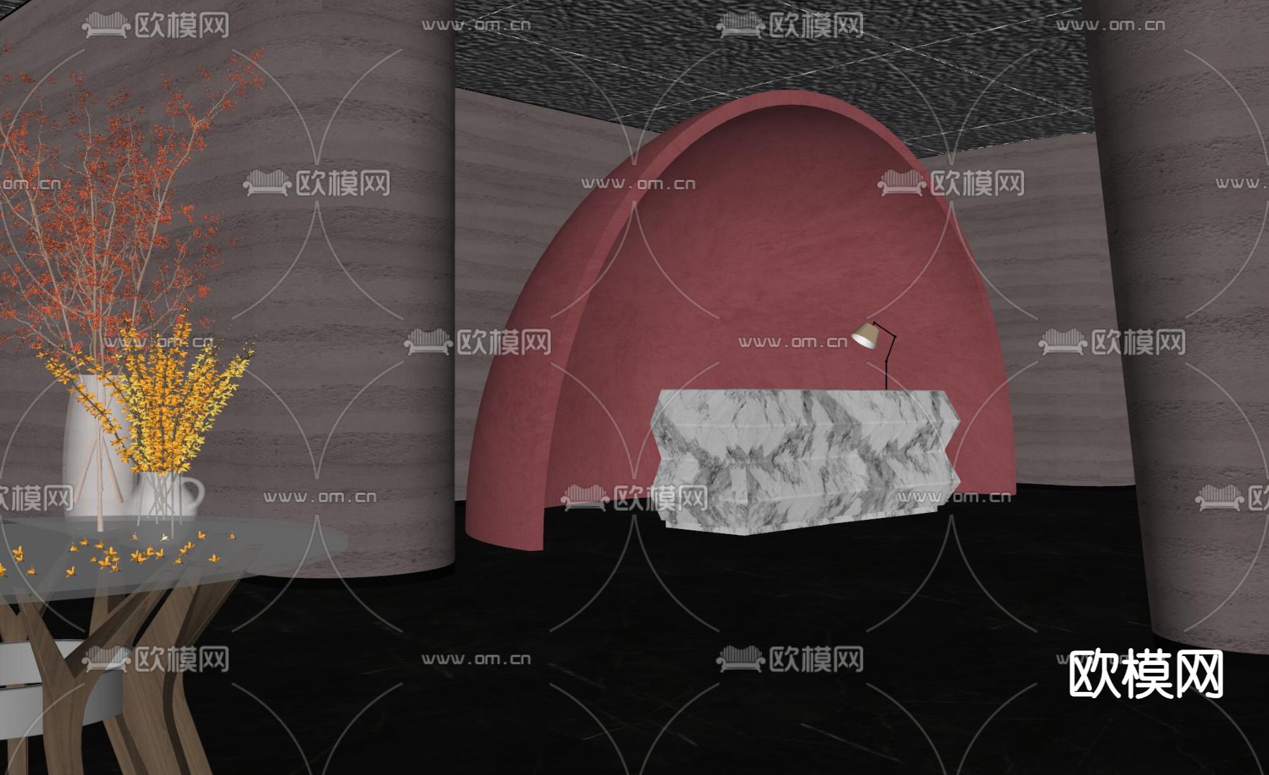 暗黑风前台 接待su模型下载（渲染图2）